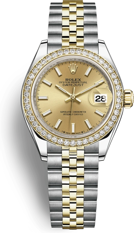 Rolex,Lady-Datejust 28mm,28mm,Yellow Gold,Stainless Steel,Champagne,Gold,Automatic,Day,55hours,279383RBR,279383RBR-0001