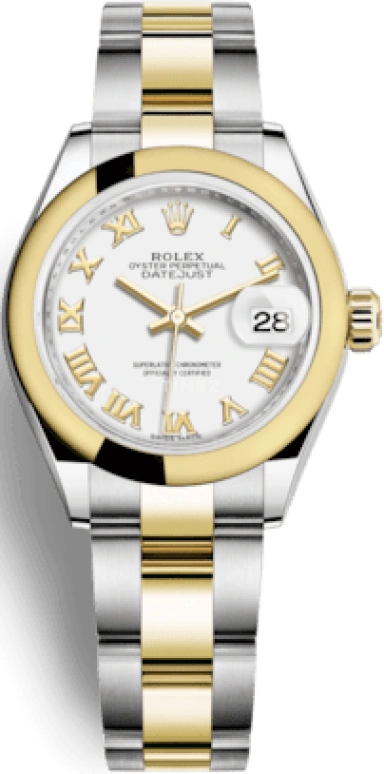 Rolex,Lady-Datejust 28mm,28mm,Yellow Gold,Stainless Steel,White,Automatic,Day,55hours,279163,279163-0024