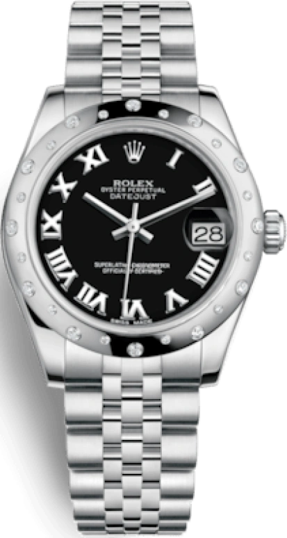 Rolex,Datejust 31 31mm,31mm,White Gold,Stainless Steel,Black,Automatic,Day,48hours,178344,178344-0034