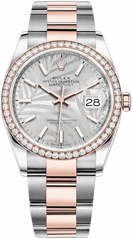 Rolex,Datejust 36 36mm,36mm,Rose Gold,Stainless Steel,Silver,Automatic,Day,70hours,126281RBR,126281RBR-0020