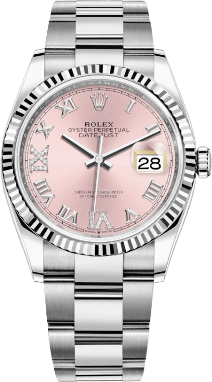 Rolex,Datejust 36 36mm,36mm,White Gold,Stainless Steel,Pink,Automatic,Day,70hours,126234,126234-0032