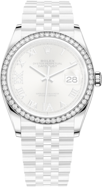 Rolex,Datejust 36 36mm,36mm,White Gold,Oystersteel,Silver,Automatic,Day,70hours,126284RBR,126284RBR-0021