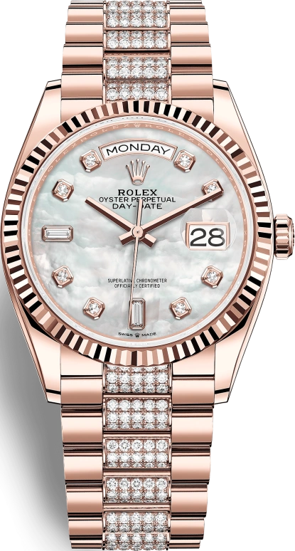 Rolex,Day-Date 36 36mm,36mm,Rose Gold,White,Silver,Automatic,Date,Day,128235,128235-0032