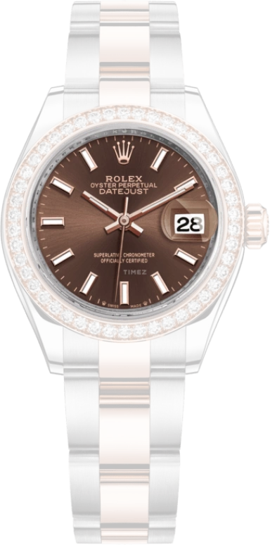 Rolex,Lady-Datejust 28mm,28mm,Rose Gold,Stainless Steel,Brown,Chocolate,Automatic,Day,55hours,279381RBR,279381RBR-0018