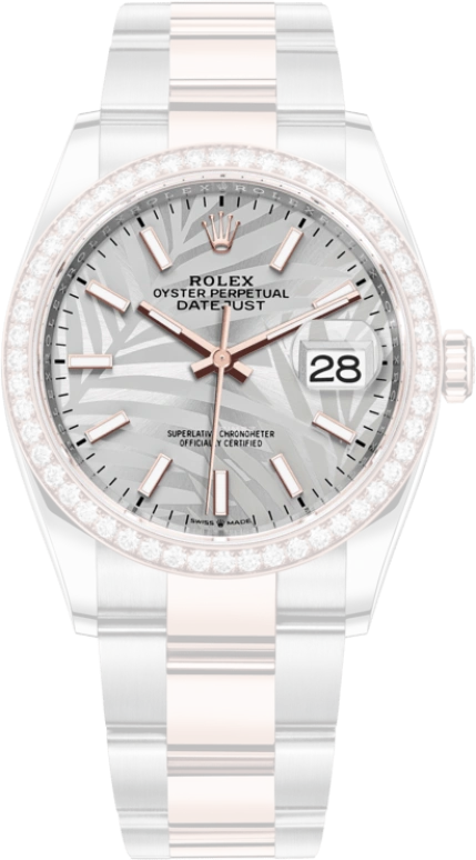 Rolex,Datejust 36 36mm,36mm,Rose Gold,Stainless Steel,Silver,Automatic,Day,70hours,126281RBR,126281RBR-0020