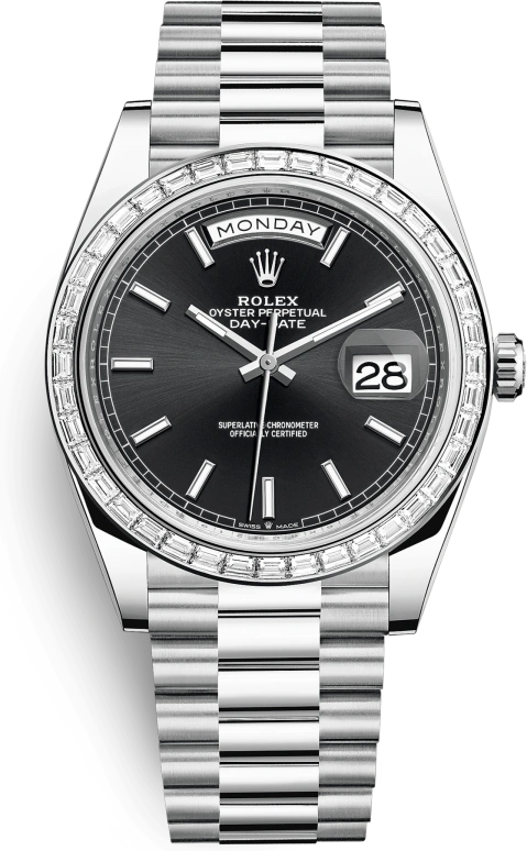 Rolex,Day-Date 40 40mm,40mm,Platinum,Black,Automatic,Date,Day,228396TBR,228396TBR-0024