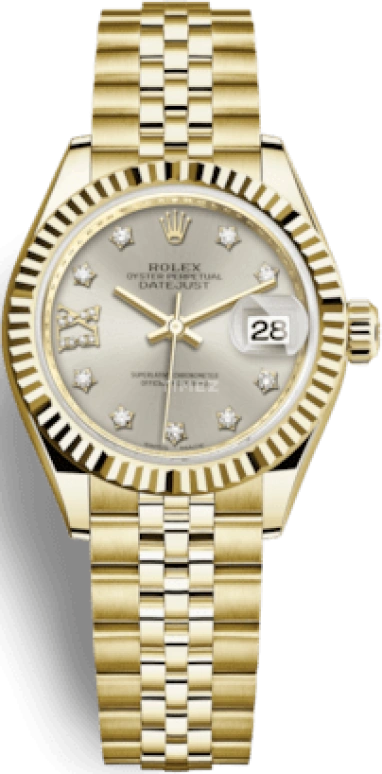 Rolex,Lady-Datejust 28mm,28mm,Yellow Gold,Silver,Automatic,Day,55hours,279178,279178-0004