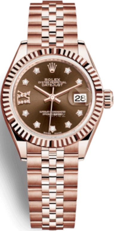 Rolex,Lady-Datejust 28mm,28mm,Rose Gold,Brown,Automatic,Day,55hours,279175,279175-0004