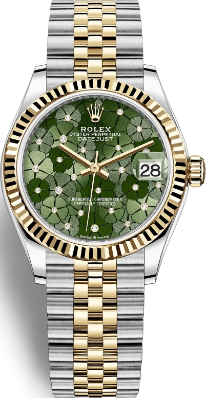 Rolex,Datejust 31 31mm,31mm,Yellow Gold,Stainless Steel,Green,Automatic,Day,55hours,278273,278273-0032