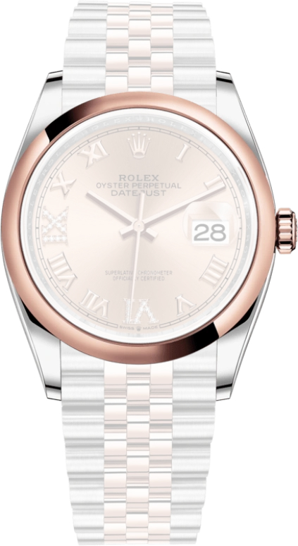 Rolex,Datejust 36 36mm,36mm,Rose Gold,Stainless Steel,Rose,Automatic,Day,70hours,126201,126201-0027