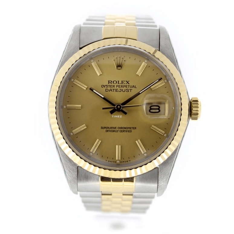 Rolex,Datejust 36 36mm,36mm,Yellow Gold,Stainless Steel,Champagne,Automatic,Day,50hours,16013 Jubilee