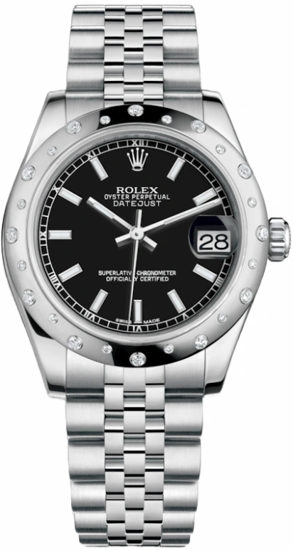 Rolex,Datejust 31 31mm,31mm,White Gold,Oystersteel,Black,Automatic,Day,48hours,178344,178344-0044
