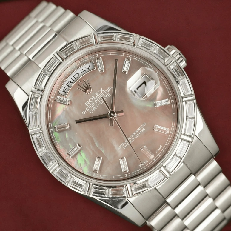 Rolex,Day-Date 36 36mm,36mm,Platinum,Black,Automatic,Date,Day,118366 MOP