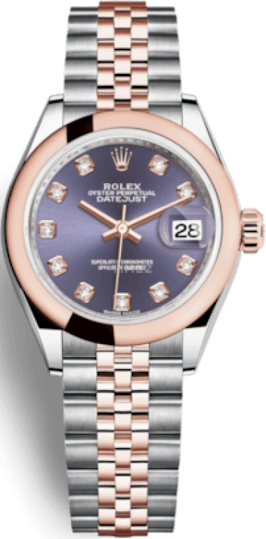 Rolex,Lady-Datejust 28mm,28mm,Rose Gold,Stainless Steel,Purple,Automatic,Day,55hours,279161,279161-0015