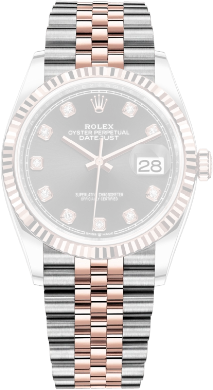 Rolex,Datejust 36 36mm,36mm,Rose Gold,Stainless Steel,Black,Automatic,Day,70hours,126231,126231-0019