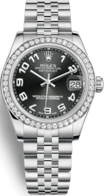 Rolex,Datejust 31 31mm,31mm,White Gold,Stainless Steel,Black,Automatic,Day,48hours,178384,178384-0033