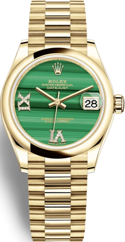 Rolex,Datejust 31 31mm,31mm,Yellow Gold,Green,Automatic,Day,55hours,278248,278248-0004