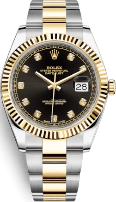 Rolex,Datejust 41 41mm,41mm,Yellow Gold,Stainless Steel,Black,Automatic,Day,70hours,126333,126333-0005