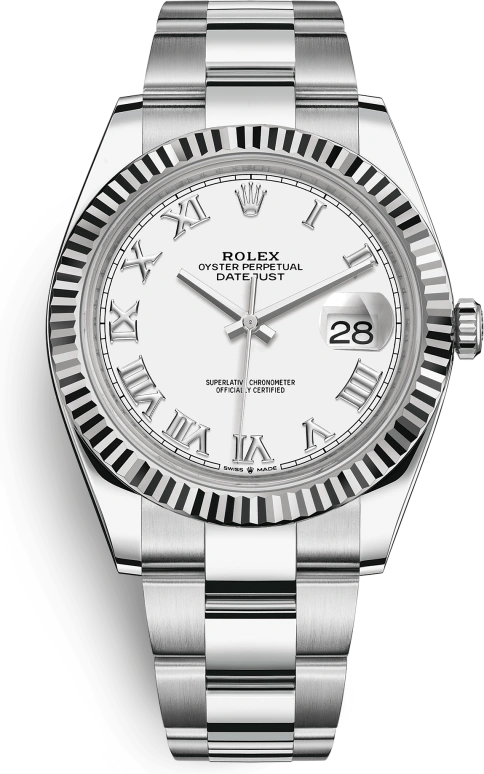 Rolex,Datejust 41 41mm,41mm,White Gold,Stainless Steel,White,Automatic,Day,70hours,126334,126334-0023