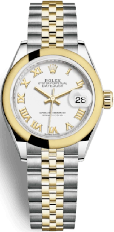 Rolex,Lady-Datejust 28mm,28mm,Yellow Gold,Stainless Steel,White,Automatic,Day,55hours,279163,279163-0023