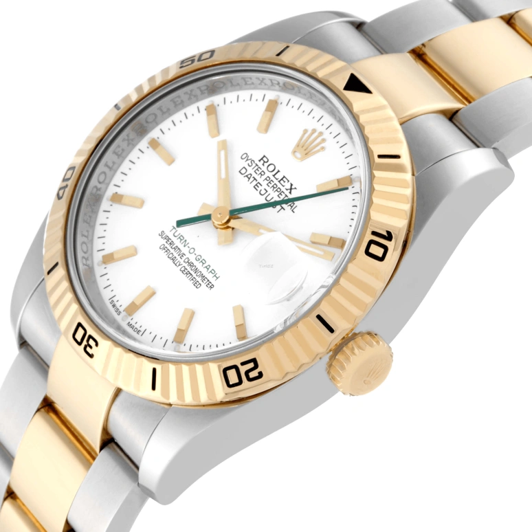 Rolex,Datejust 36 36mm,36mm,Stainless Steel,Yellow Gold,White,Automatic,Day,48hours,116263 Turn,116263 Turn-O-Graph white Oyster Green Hand