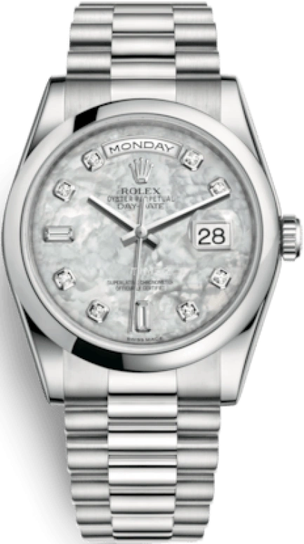 Rolex,Day-Date 36 36mm,36mm,Platinum,White,Automatic,Date,Day,118206,118206-0045