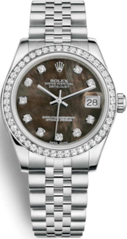 Rolex,Datejust 31 31mm,31mm,White Gold,Stainless Steel,Black,Automatic,Day,48hours,178384,178384-0005