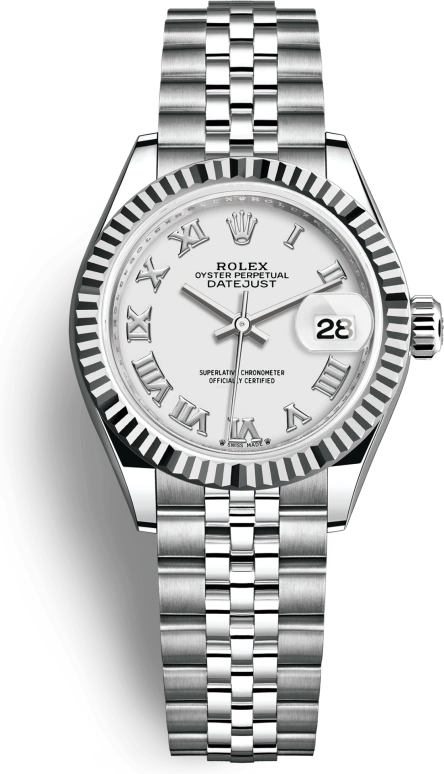 Rolex,Lady-Datejust 28mm,28mm,White Gold,Stainless Steel,White,Automatic,Day,55hours,279174,279174-0019