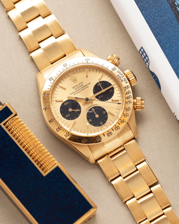 Rolex,Daytona 36mm,36mm,Yellow Gold,Black,Gold,Handwound,Chronograph,48hours,6265,6265-Oyster YG