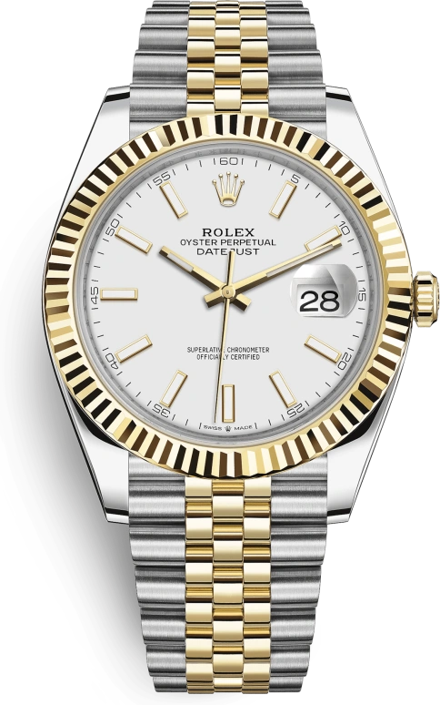Rolex,Datejust 41 41mm,41mm,Yellow Gold,Stainless Steel,White,Automatic,Day,70hours,126333,126333-0016