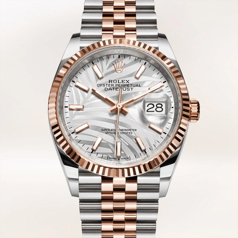 Rolex,Datejust 36 36mm,36mm,Rose Gold,Stainless Steel,Silver,Automatic,Day,70hours,126231,126231-0031