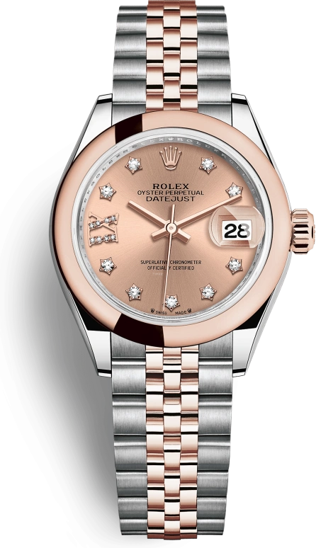 Rolex,Lady-Datejust 28mm,28mm,Rose Gold,Stainless Steel,Pink,Automatic,Day,55hours,279161,279161-0027