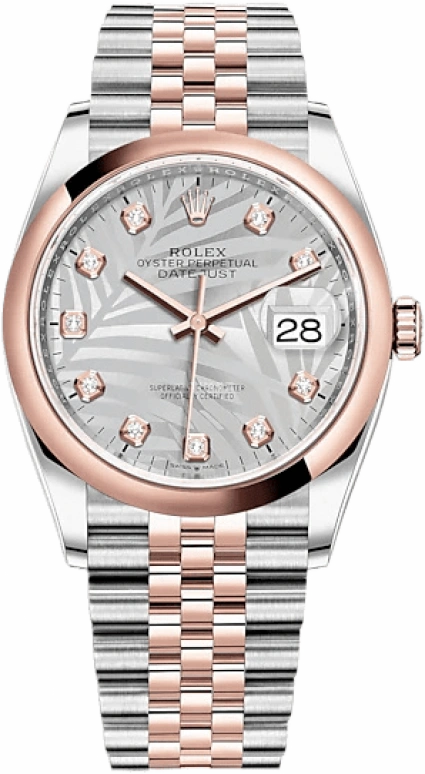 Rolex,Datejust 36 36mm,36mm,Rose Gold,Stainless Steel,Silver,Automatic,Day,70hours,126201,126201-0037