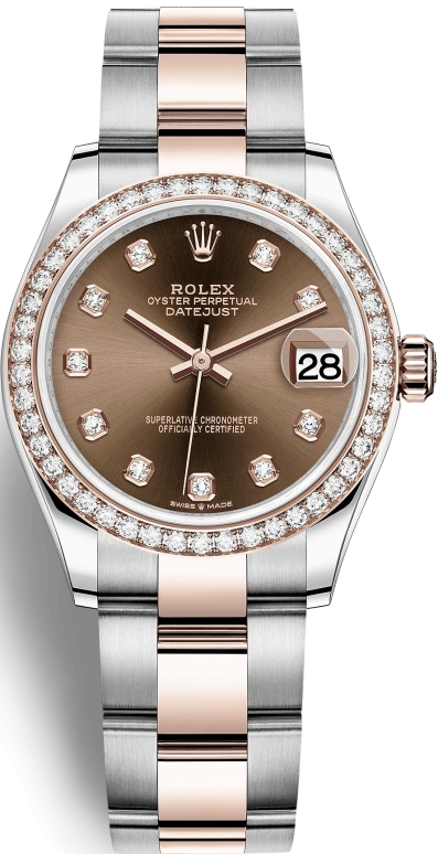 Rolex,Datejust 31 31mm,31mm,Rose Gold,Stainless Steel,Brown,Automatic,Day,55hours,278381RBR,278381RBR-0027
