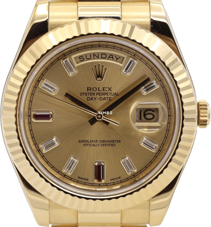 Rolex,Day-Date II 41mm,41mm,Yellow Gold,Gold,Automatic,48hours,In-house Caliber,218238 Ruby