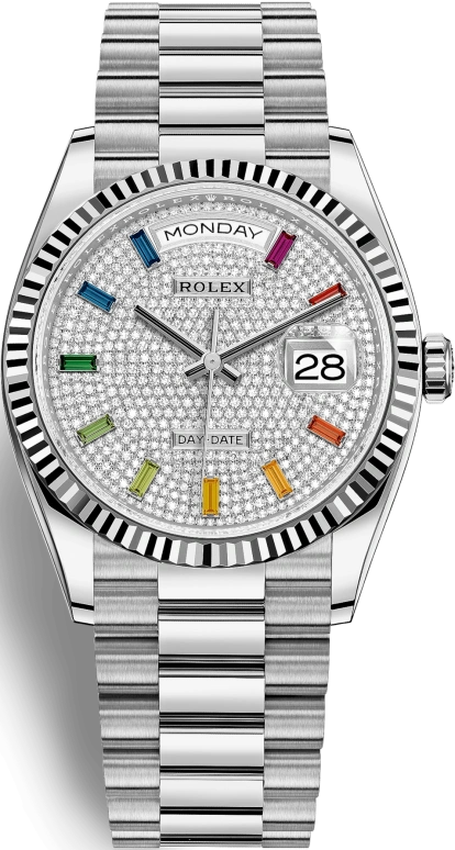 Rolex,Day-Date 36 36mm,36mm,White Gold,Silver,Automatic,Date,Day,128239,128239-0019