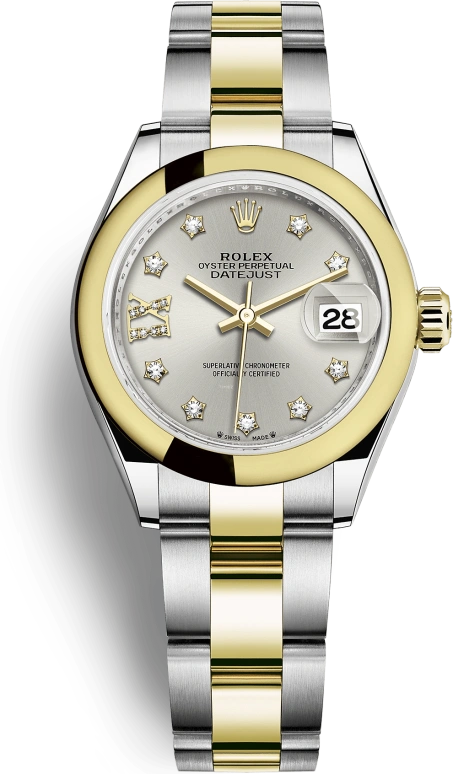 Rolex,Lady-Datejust 28mm,28mm,Yellow Gold,Stainless Steel,Silver,Automatic,Day,55hours,279163,279163-0004