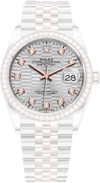Rolex,Datejust 36 36mm,36mm,Rose Gold,Stainless Steel,Silver,Automatic,Day,70hours,126281RBR,126281RBR-0027