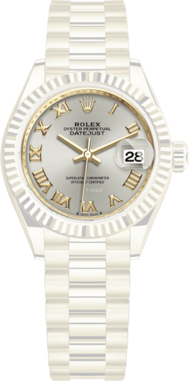 Rolex,Lady-Datejust 28mm,28mm,Yellow Gold,Silver,Automatic,Day,55hours,279178,279178-0020