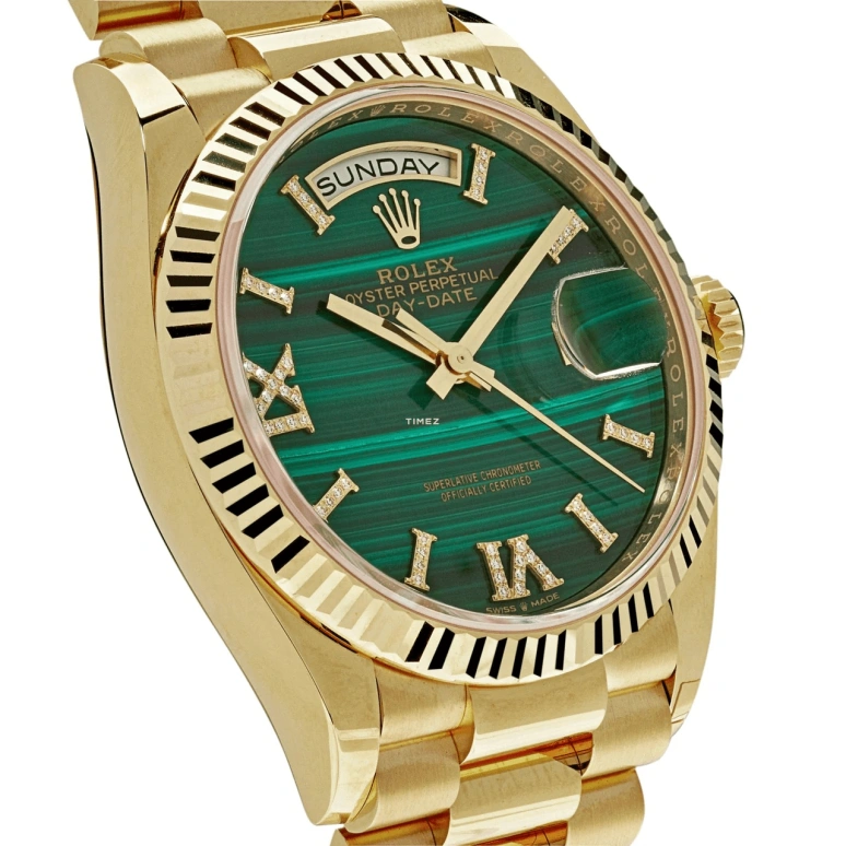 Rolex,Day-Date 36 36mm,36mm,Yellow Gold,Green,Automatic,Date,Day,128238,128238-0048