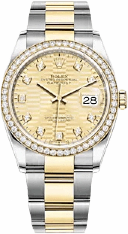 Rolex,Datejust 36 36mm,36mm,Yellow Gold,Stainless Steel,Champagne,Automatic,Day,70hours,126283RBR,126283RBR-0032