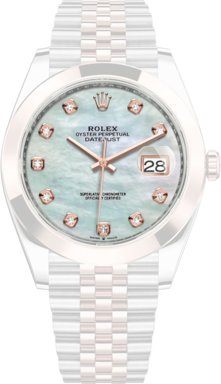 Rolex,Datejust 41 41mm,41mm,Rose Gold,Stainless Steel,White,Automatic,Day,70hours,126301,126301-0014