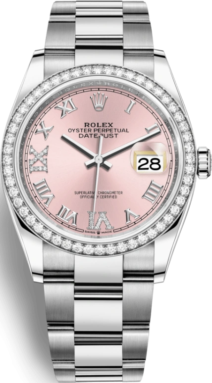 Rolex,Datejust 36 36mm,36mm,White Gold,Stainless Steel,Pink,Automatic,Day,70hours,126284RBR,126284RBR-0024
