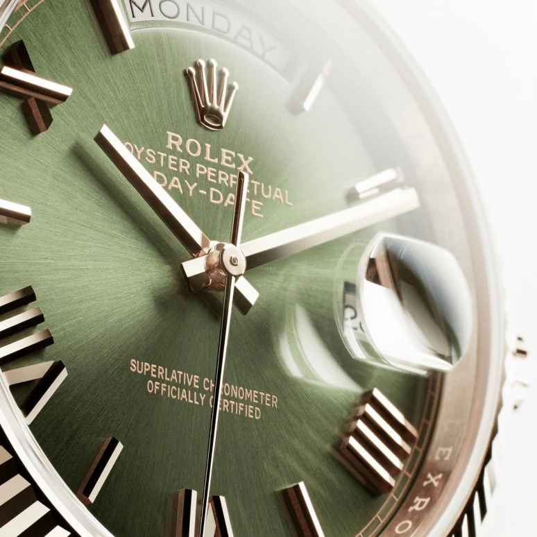 Rolex,Day-Date 40 40mm,40mm,Rose Gold,Green,Automatic,Date,Day,Carmelo Anthony,LeBron James,228235,228235-0025