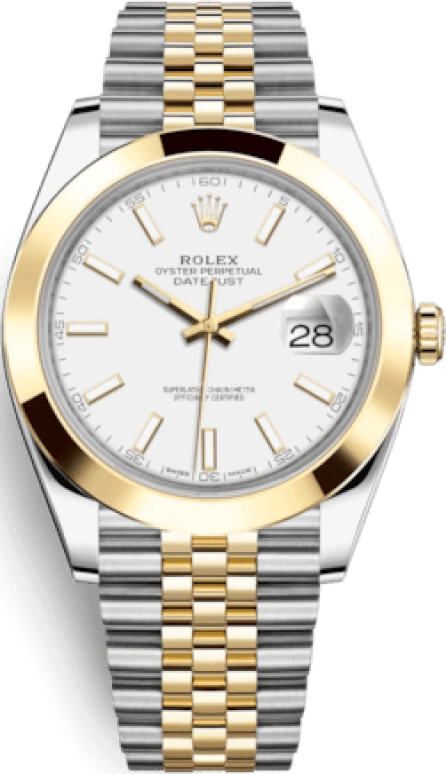Rolex,Datejust 41 41mm,41mm,Yellow Gold,Stainless Steel,White,Automatic,Day,70hours,126303,126303-0016