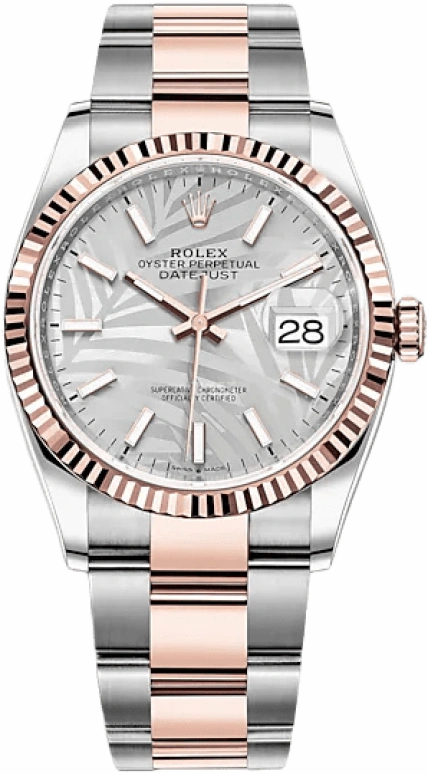 Rolex,Datejust 36 36mm,36mm,Rose Gold,Stainless Steel,Silver,Automatic,Day,70hours,126231,126231-0032