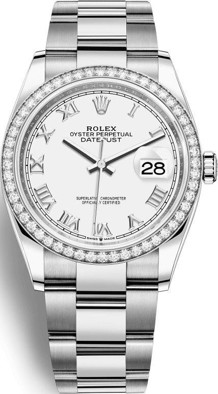Rolex,Datejust 36 36mm,36mm,White Gold,Stainless Steel,White,Automatic,Day,70hours,126284RBR,126284RBR-0018
