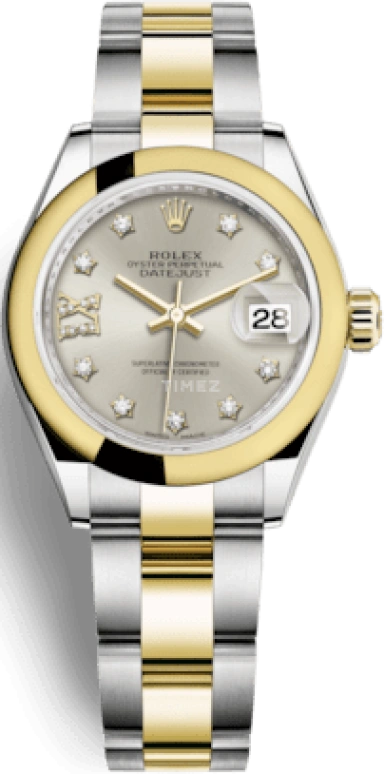 Rolex,Lady-Datejust 28mm,28mm,Yellow Gold,Stainless Steel,Silver,Automatic,Day,55hours,279163,279163-0004