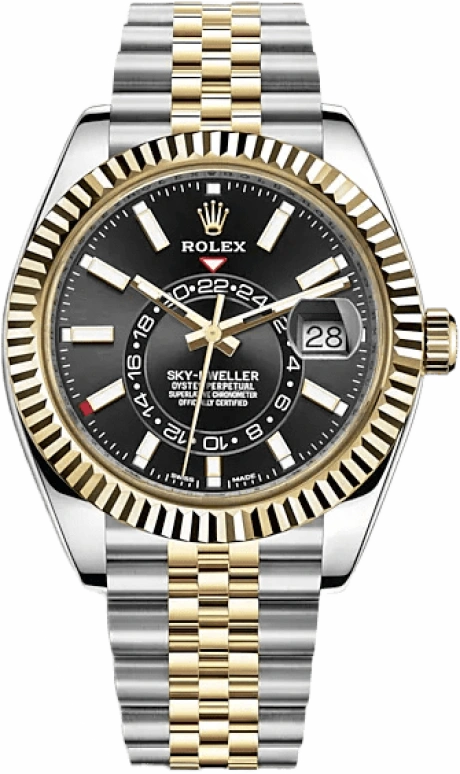 Rolex,Sky-Dweller 42mm,42mm,Yellow Gold,Stainless Steel,Black,Automatic,Annual Calendar,Month,Date,326933,326933-0005
