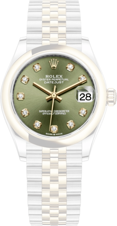 Rolex,Datejust 31 31mm,31mm,Yellow Gold,Stainless Steel,Green,Automatic,Day,55hours,278243,278243-0030